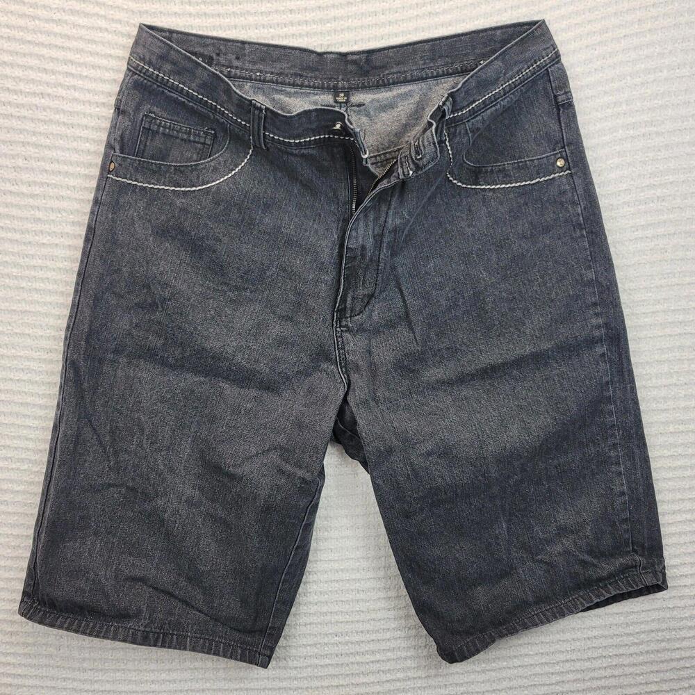 Kani Gold Mens Size 38 Black Denim Jean Shorts Baggy Fit 90s Hip Hop Felt Logo